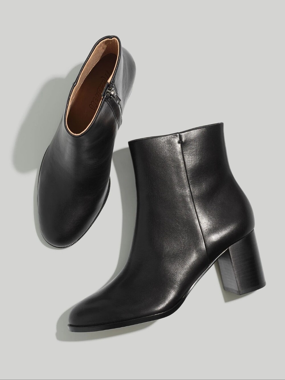 Madewell Mira Side Seam Ankle Boot Boots Black Leather Zipper Stacked Heel 8